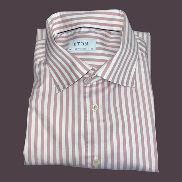 Eton Contempory Signature Twill Pink Stripe Dress Shirt Size 18 #24 - Picture 5 of 5
